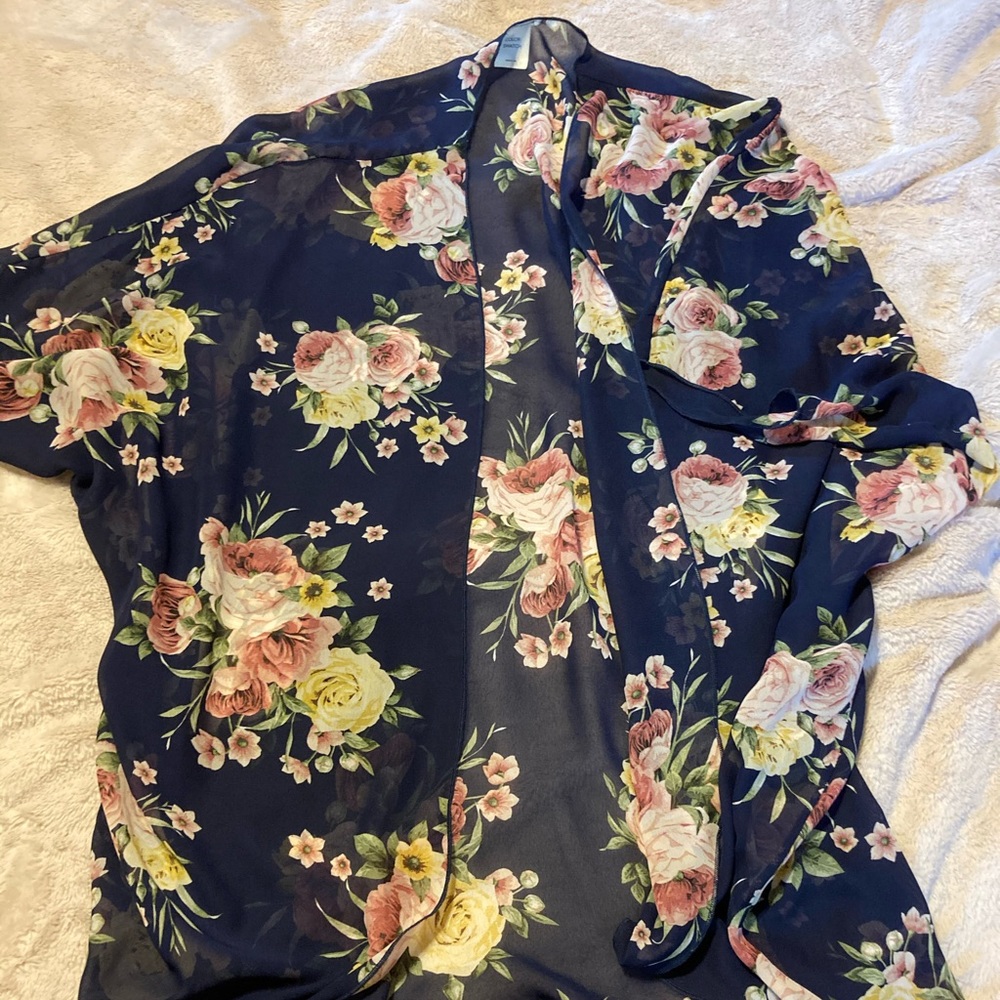 Navy Floral Kimono Layering Piece
